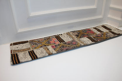 Vintage Turkish Kilim Lumbar Pillow Cover, Boho Patchwork Bench Cushion (12x48 inc.)