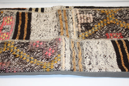 Vintage Turkish Kilim Lumbar Pillow Cover, Boho Patchwork Bench Cushion (12x48 inc.)