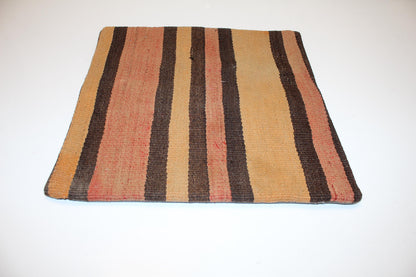 Handmade Turkish Kilim Pillow Cover, Vertical Stripe Boho Cushion (16x16 in)