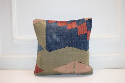 Abstract Color Block Cushion, Handmade Anatolian Rug Pillow, Modern Boho Home Decor(16x16 in)