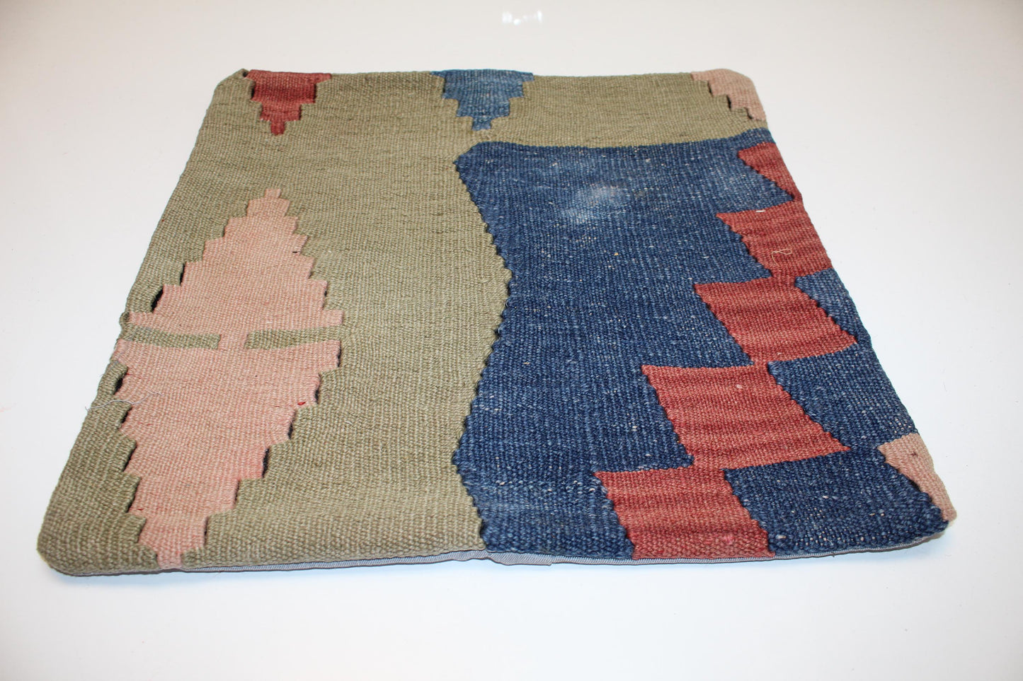 Abstract Color Block Cushion, Handmade Anatolian Rug Pillow, Modern Boho Home Decor(16x16 in)
