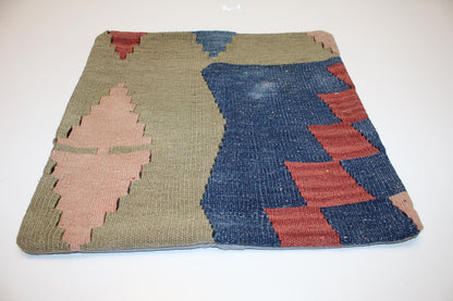 Abstract Color Block Cushion, Handmade Anatolian Rug Pillow, Modern Boho Home Decor(16x16 in)