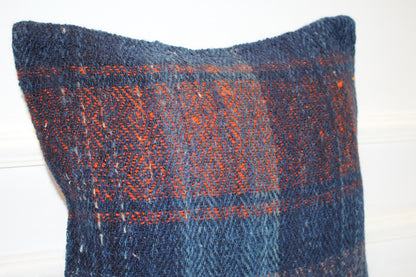 Indigo Blue Textured Cushion, Handmade Anatolian Rug Pillow, Moody Boho Home Decor(16x16 in)