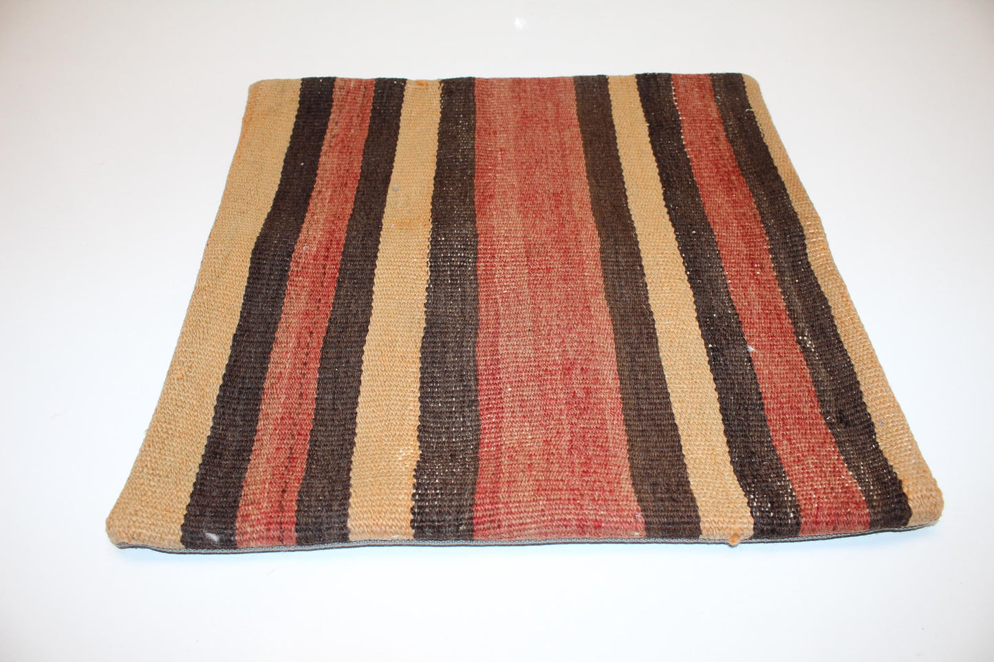 Vintage Turkish Kilim Pillow Cover, Striped Boho Cushion (16x16 in)