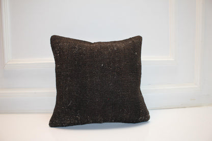 Solid Dark Brown Cushion, Handmade Anatolian Rug Pillow, Minimal Rustic Home Decor(16x16 in)