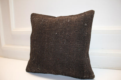 Solid Dark Brown Cushion, Handmade Anatolian Rug Pillow, Minimal Rustic Home Decor(16x16 in)
