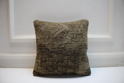 Minimal Wool Cushion, Neutral Earth Tone Kilim Pillow, Handmade Rustic Home Decor(16x16 in)
