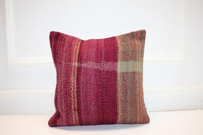 Wool Patchwork Cushion, Warm Boho Home Accent(16x16 in)