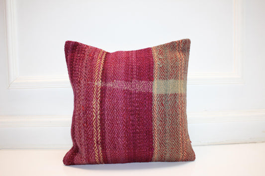 Wool Patchwork Cushion, Warm Boho Home Accent(16x16 in)