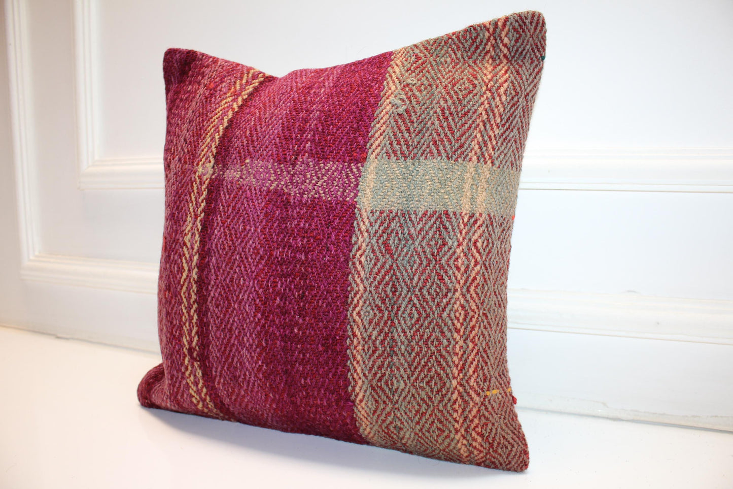 Wool Patchwork Cushion, Warm Boho Home Accent(16x16 in)