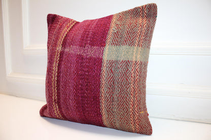 Wool Patchwork Cushion, Warm Boho Home Accent(16x16 in)