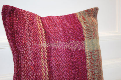 Wool Patchwork Cushion, Warm Boho Home Accent(16x16 in)
