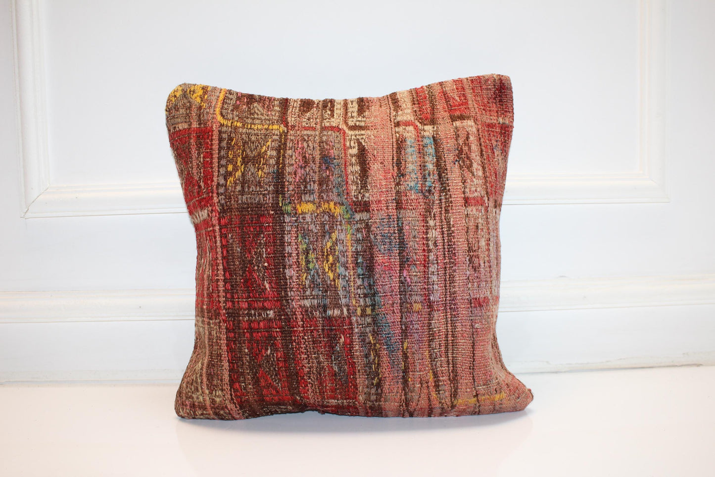 Abstract Woven Cushion from Old Anatolian Rugs, One-Off Statement Decor(16x16 in)