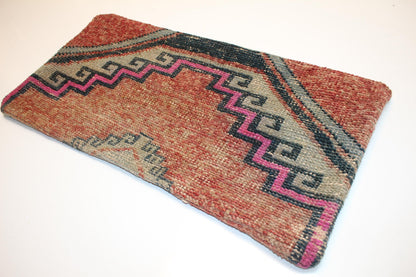 Rust & Pink Geometric Rug Cushion, Tribal Bench Pillow Decor(12x24 in)