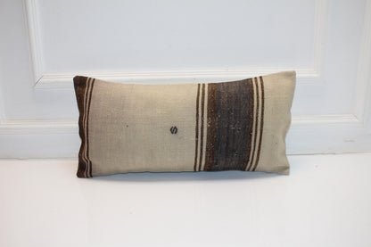 Minimal Striped Rug Cushion, Neutral Wabi Sabi Bench Pillow (12x24 in)