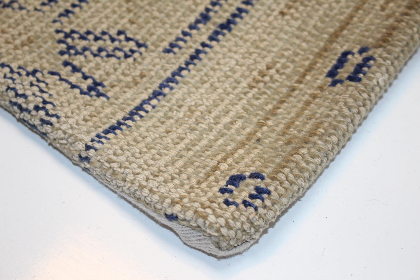 Faded Blue Tribal Rug Cushion, Neutral Anatolian Bench Pillow (12x24 in)