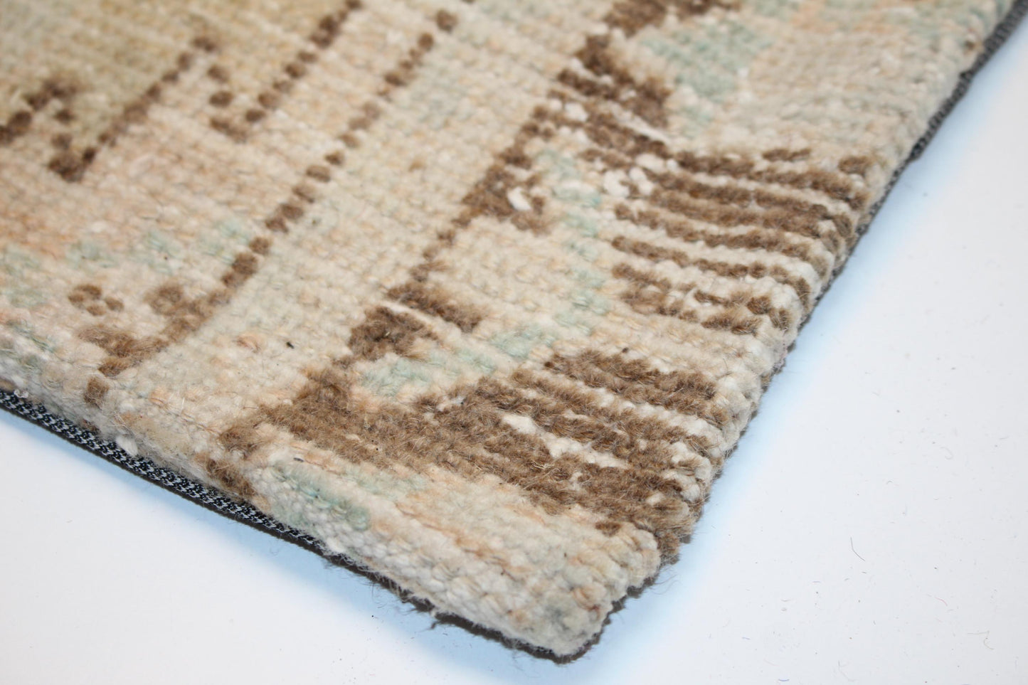 Subtle Geometric Rug Cushion, Neutral Antique Anatolian Bench Pillow(12x24 in)