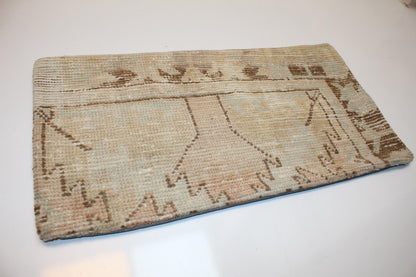 Subtle Geometric Rug Cushion, Neutral Antique Anatolian Bench Pillow(12x24 in)