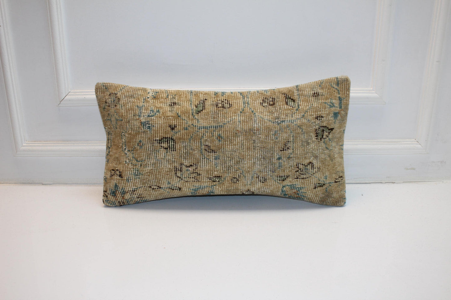 Neutral Boho Rug Cushion, Handmade Anatolian Bench Pillow(12x24 in)