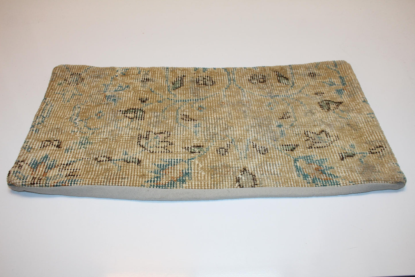 Neutral Boho Rug Cushion, Handmade Anatolian Bench Pillow(12x24 in)