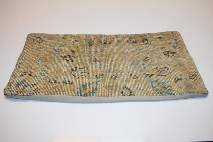 Neutral Boho Rug Cushion, Handmade Anatolian Bench Pillow(12x24 in)