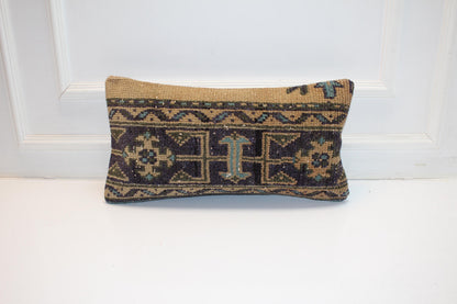 Tribal Anatolian Rug Cushion, Earthy Boho Bench Pillow(12x24 in)
