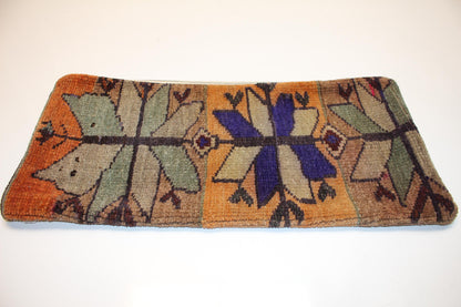 Colorful Anatolian Floral Rug Cushion, Boho Bench Pillow(12x24 in)