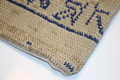 Indigo Motif Anatolian Rug Cushion, Minimal Tribal Bench Pillow(12x24 in)
