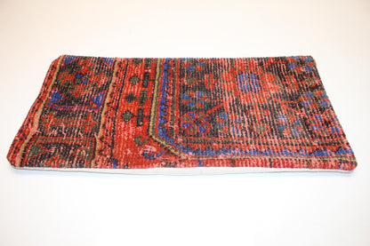 Bold Red Blue Anatolian Rug Cushion, Statement Boho Bench Pillow(12x24 in)