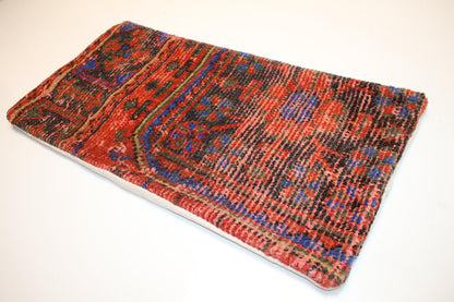 Bold Red Blue Anatolian Rug Cushion, Statement Boho Bench Pillow(12x24 in)