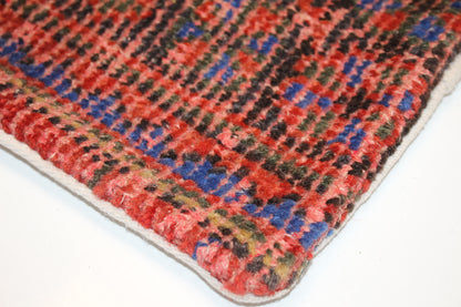 Bold Red Blue Anatolian Rug Cushion, Statement Boho Bench Pillow(12x24 in)