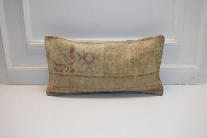 Soft Washed Anatolian Rug Cushion, Minimal Earth Tone Bench Pillow (12x24 in)