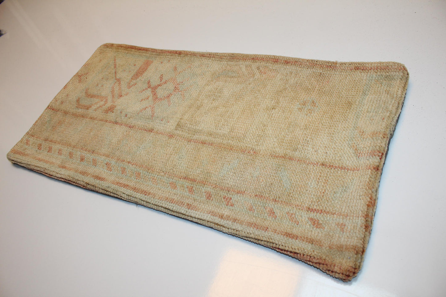 Soft Washed Anatolian Rug Cushion, Minimal Earth Tone Bench Pillow (12x24 in)