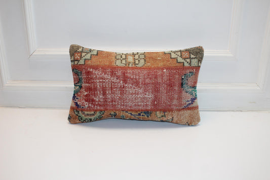 Warm Earth Tones Vintage Turkish Rug Cushion for Bold Boho Bench Decor 12x20