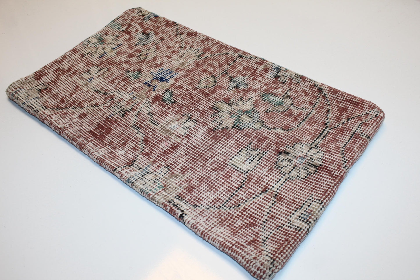 Soft Faded Turkish Rug Cushion with Delicate Motifs for Calm Boho Decor12x20