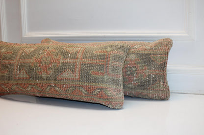 Set of 2-Soft Sage Green & Blush Pink Anatolian Rug Style Bench Cushions