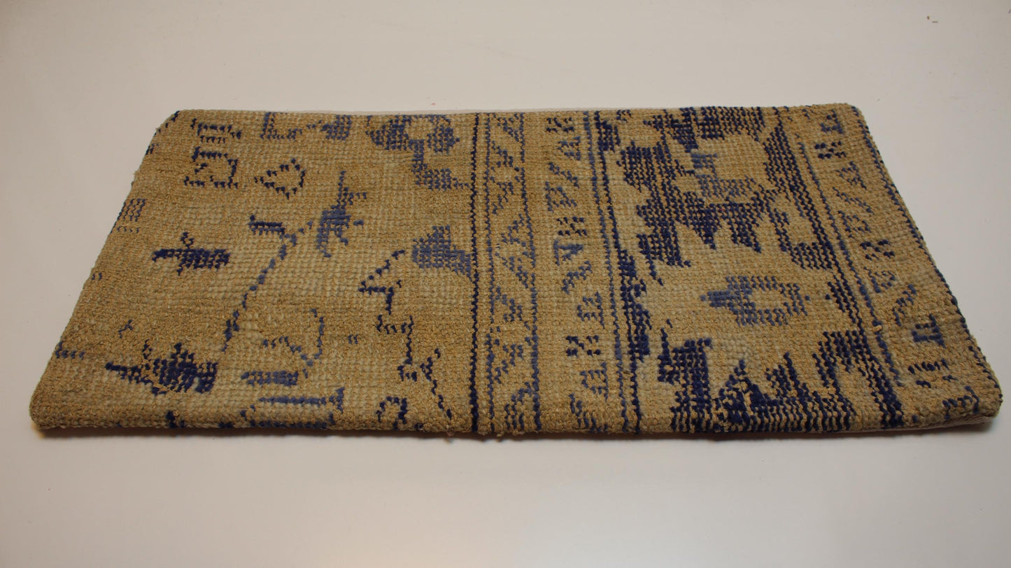 Indigo Blue Anatolian Rug Cushion, Minimal Tribal Bench Pillow Decor(12x24 in)
