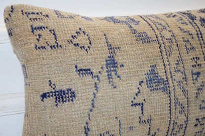 Indigo Blue Anatolian Rug Cushion, Minimal Tribal Bench Pillow Decor(12x24 in)