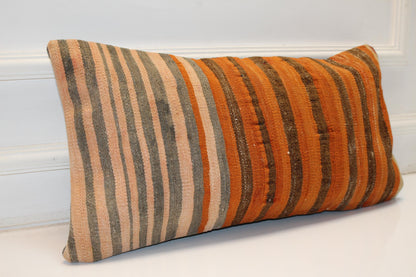 Warm Striped Anatolian Rug Cushion for Bench, Rustic Boho Home Decor(12x24 in)