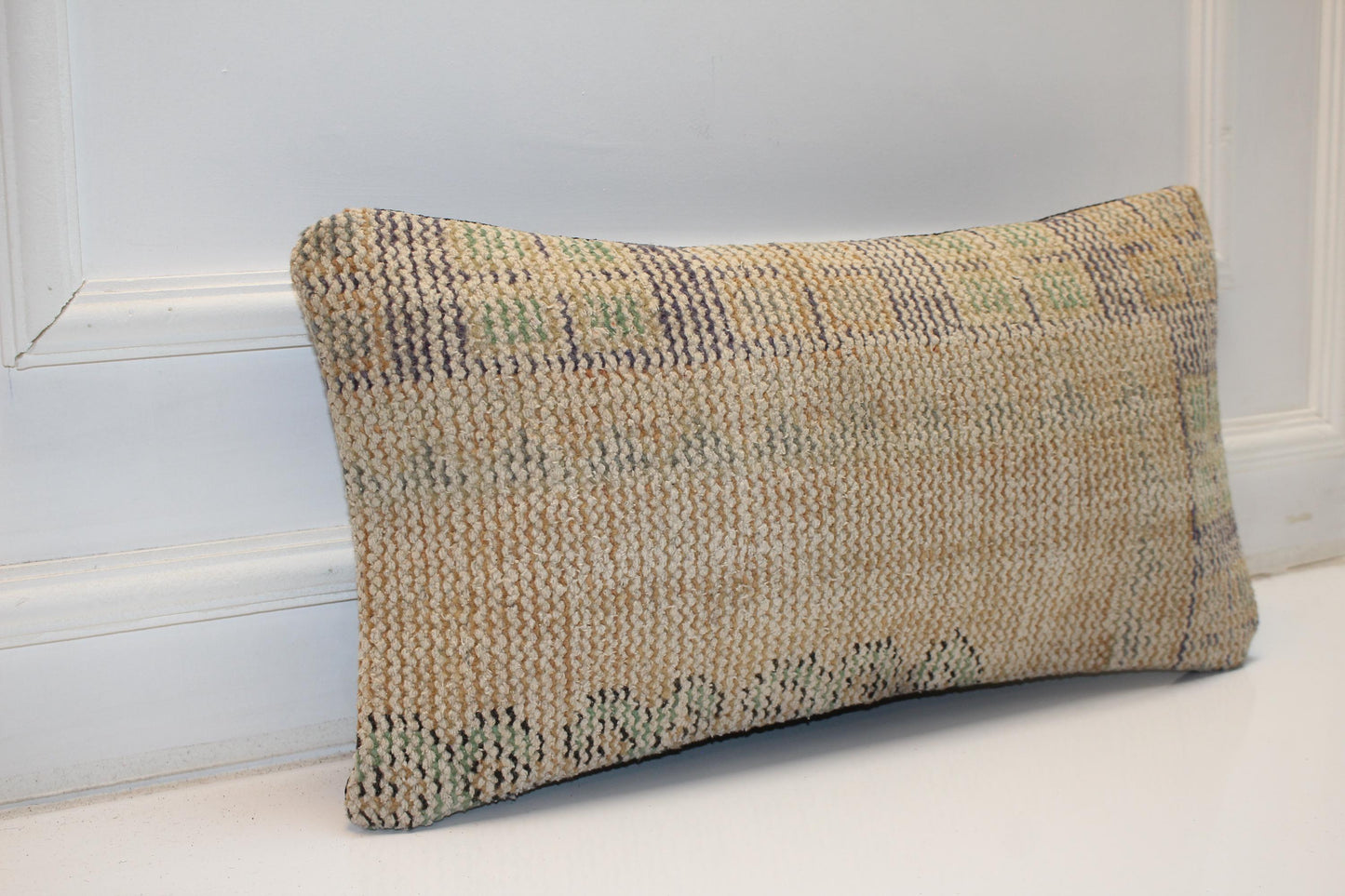 Subtle Pattern Anatolian Rug Cushion for Bench, Calm Neutral Decor(12x24 in)