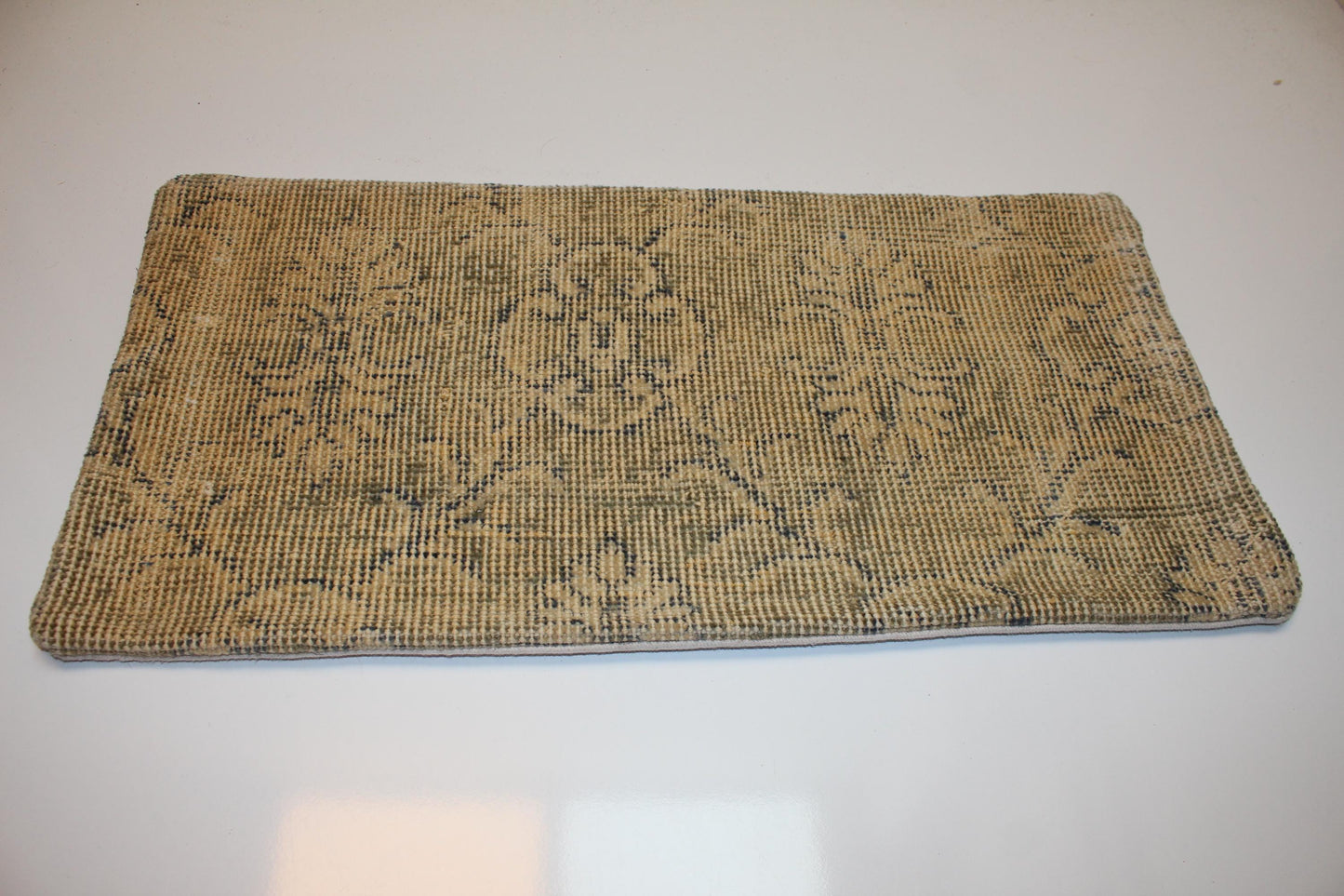 Faded Floral Anatolian Rug Cushion, Soft Neutral Bench Accent(12x24 in)