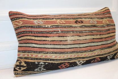 Fine Stripe Anatolian Weave Cushion with Ethnic Details for Bench Decor(12x24 in)