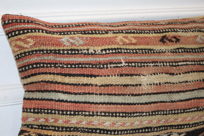 Fine Stripe Anatolian Weave Cushion with Ethnic Details for Bench Decor(12x24 in)