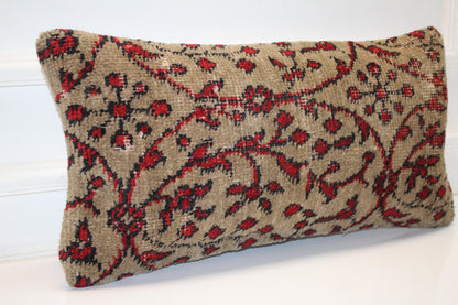 Red Floral Vine Pattern Rug Cushion on Beige Ground for Bench Decor(12x24 in)