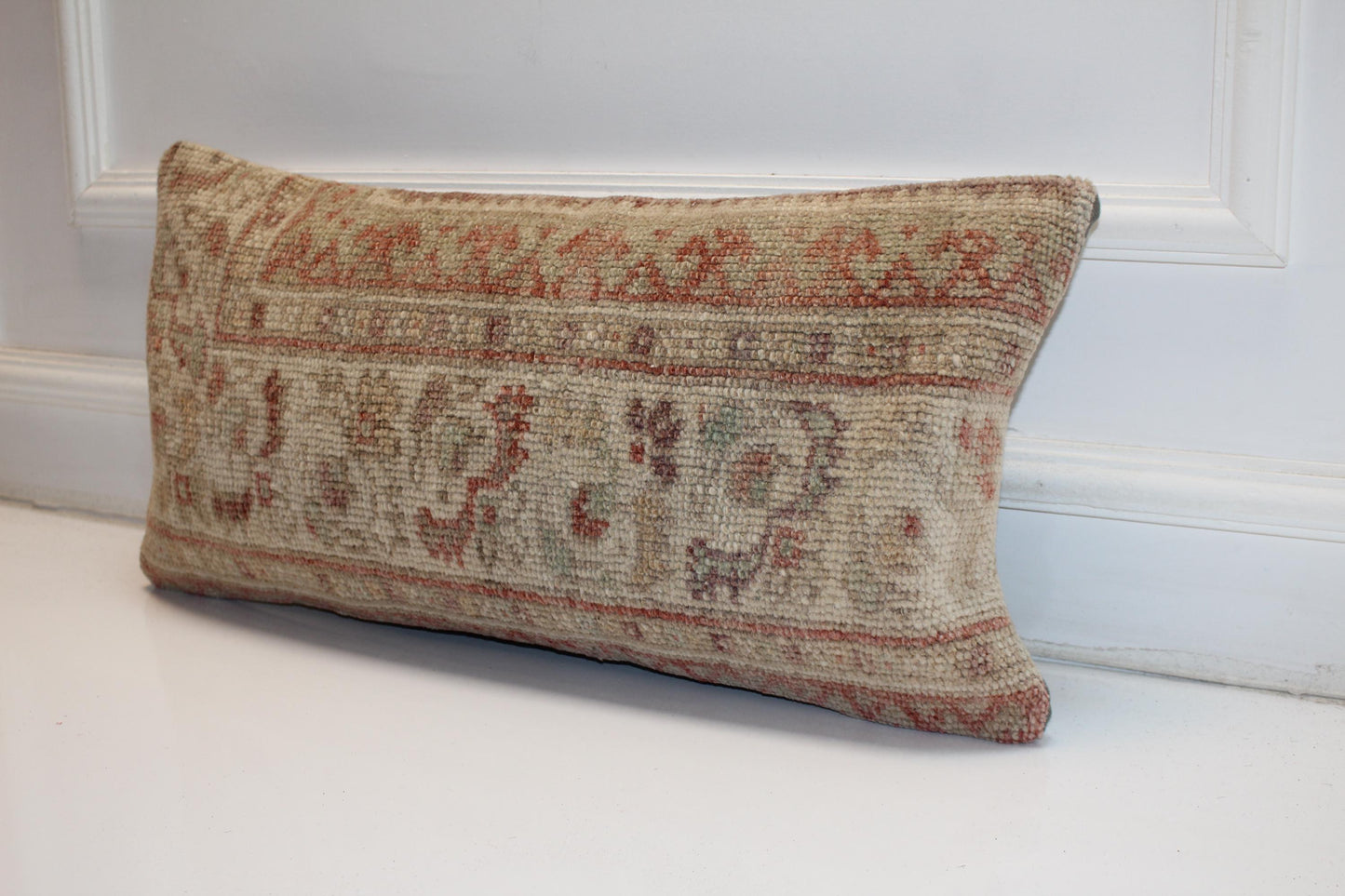 Soft Faded Anatolian Pattern Rug Cushion in Pale Earth Tones for Bench(12x24 in)