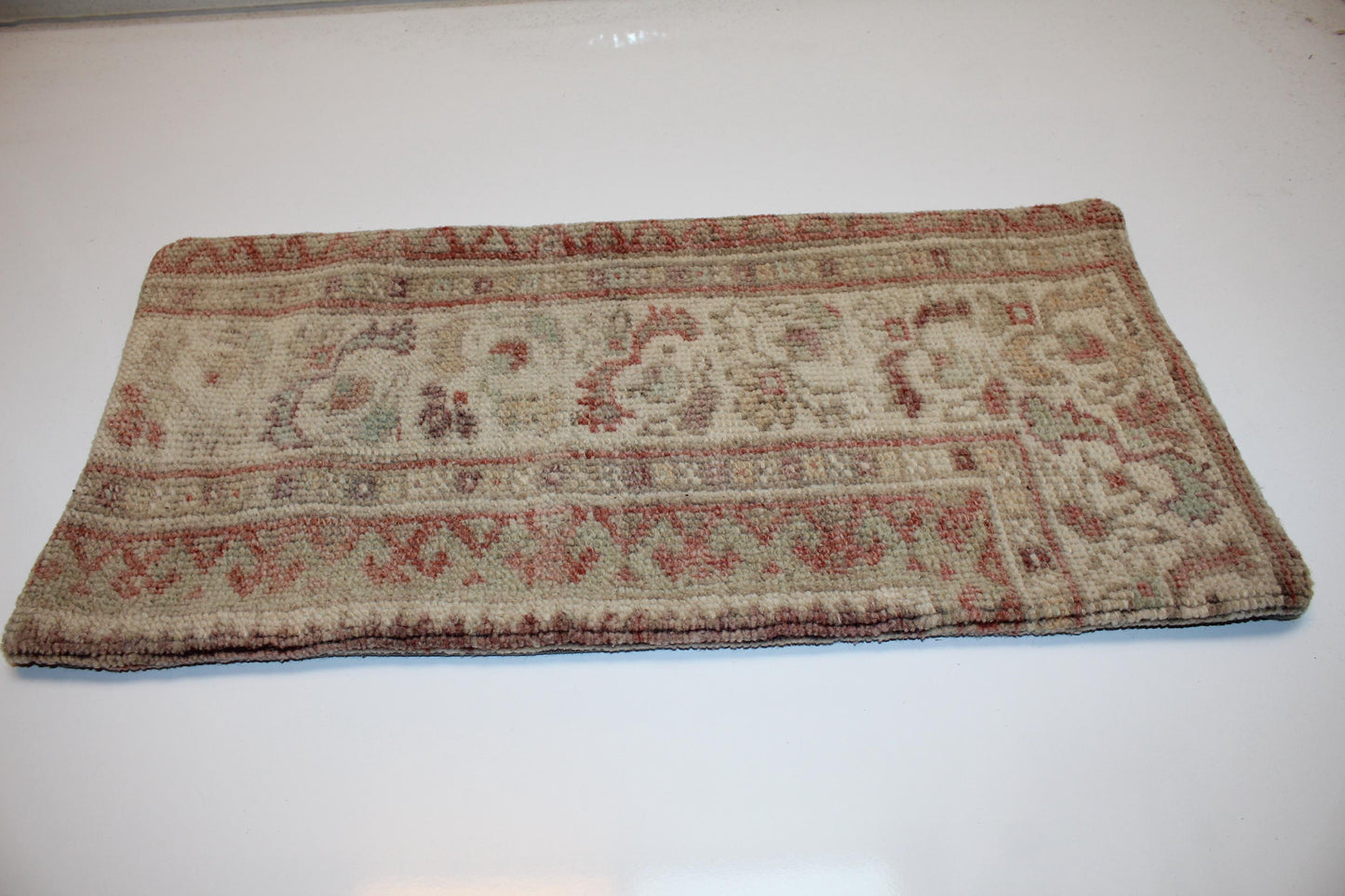 Soft Faded Anatolian Pattern Rug Cushion in Pale Earth Tones for Bench(12x24 in)