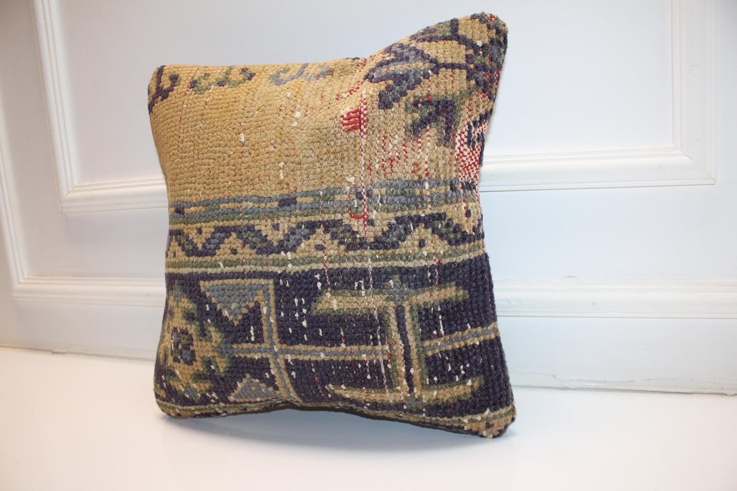 Tribal Anatolian Cushion, Earth Tone Boho Decor, Rustic Handmade Look Pillow(16x16 in)