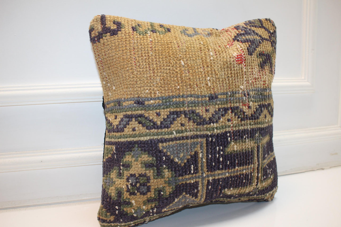 Tribal Anatolian Cushion, Earth Tone Boho Decor, Rustic Handmade Look Pillow(16x16 in)