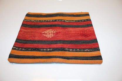 Bold Striped Tribal Cushion, Red Black Handwoven Accent Pillow, Warm Boho Decor(16x16 in)