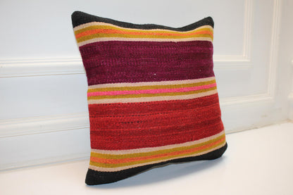Color Block Striped Cushion, Bold Handwoven Boho Pillow, Vibrant Ethnic Home Accent(16x16 in)